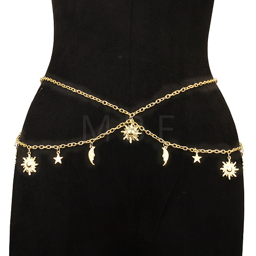 Alloy Moon Sun Star Double Layer Tassel Waist Chains WG6E939-01-1