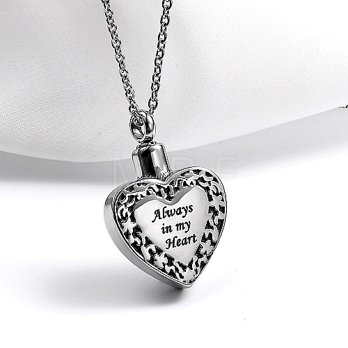 Heart with Word Shape Stainless Steel Pendant Necklaces with Cable Chains KI1843-1-1