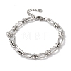 304 Stainless Steel Textured Oval Link Chain Bracelets for Women BJEW-B092-08P-03-1