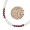 Faceted Round Natural Garnet and Rice Natural Pearl Beaded Necklaces for Women NJEW-JN05816-01-3