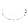 Colorful Flat Round Cat Eye & Plastic Imitation Pearl Brass Handmade Link Chain Necklaces for Women NJEW-JN05743-2