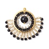 Natural Black Onyx(Dyed & Heated) & Glass Seed Beads Fan Pendants PALLOY-MZ00308-01-1