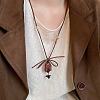 Coffee Bean & Wood Bear Pendant Adjustable Imitation Leather Cord Long Necklaces for Women WG79F39-02-1