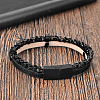 Black Braided mitation Leather & 316L Stainless Steel 2-Strand Bracelets with Magnetic Clasps for Men WGA2BB7-01-1