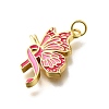 October Breast Cancer Pink Awareness Ribbon Brass Enamel Pendants LS-KK-S517-04D-D-2