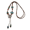 Ethnic Style Alloy & Porcelain Ceramic Beads Butterfly Pendant Tassel Y Necklaces NJEW-D308-01B-2