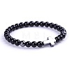 Natural Black Stone & Synthetic Non-magnetic Hematite Beads Stretch Bracelets for Women Men BO6196-3-1