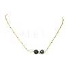Round Natural Lava Rock & Larvikite & Natural Quartz Crystal Chip Beaded Pendant 304 Stainless Steel Satellite Chain Necklaces for Women NJEW-JN06158-01-3