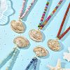 Ocean Electroplated Natural Scallop Shell Pendant Natural Mixed Stone Rondelle Braided Bead Necklaces NJEW-JN06445-1