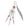 Alloy Sun & Woven Net/Web with Feather Charms Bookmarks AJEW-JK00368-04-1