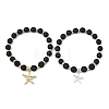 2Pcs Starfish 304 Stainless Steel Charm Bracelets BJEW-JB14088-3