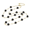 Natural Black Onyx(Dyed & Heated) Faceted Flat Round Beaded Chain Necklaces with Matte Brass Beads GG-CBA37F5-01G-11-4