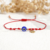 Handmade Adjustable Blue Evil Eye Glass Braided Bead Bracelets with Stainless Steel Religion Hamsa Hand for Women KO5639-1-3