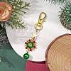 Christmas Wreath Glass Seed Pendant Decorations with Bell HJEW-MZ00077-01-2
