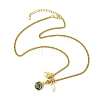 Brass Natural Paua Shell & Pearl Pendant 304 Stainless Steel Curb Chain Necklaces for Women NJEW-JN06258-04-2