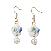 Porcelain & ABS Plastic Imitation Pearl Round with Flower Dangle Earrings EJEW-JE06841-4