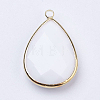 Golden Tone Brass Glass Teardrop Pendants X-GLAA-M006-A-22G-2