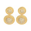 Flat Round Brass Pave Clear Cubic Zirconia Dangle Stud Earrings EJEW-M258-30G-1