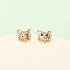 Cat Shape Brass Micro Pave Cubic Zirconia Stud Earrings EJEW-L278-11G-2