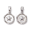 Rack Plating Brass Pave Shell Flat Round Charms with Star KK-K360-06P-1