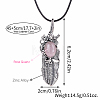 Natural Rose Quartz Alloy Feather Pendant Black PU Leather Cord Necklaces FS1864-3-2