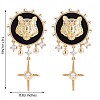 Clear Cubic Zirconia Lion with Cross Dangle Earrings with Enamel JE967A-3