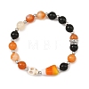 Halloween Handmade Lampwork Candy Corn & Round Natural Carnelian & Dyed Synthetic Turquoise Skull Beaded Stretch Bracelets BJEW-TA00756-3