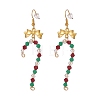 3 Pairs 3 Style Glass Christmas Candy Cane with Alloy Bowknot Dangle Earrings EJEW-JE04971-3
