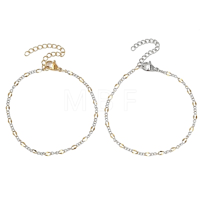 2Pcs 2 Colors 304 Stainless Steel Figaro Chains Bracelet Sets BJEW-JB14356-02-1