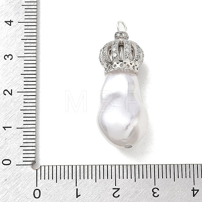 Brass Micro Pave Clear Cubic Zirconia and Creamy White Imitation Pearl Pendants KK-A300-13A-P-1