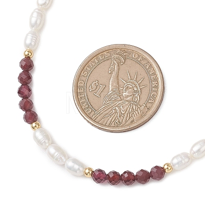 Faceted Round Natural Garnet and Rice Natural Pearl Beaded Necklaces for Women NJEW-JN05816-01-1