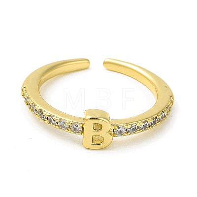 Clear Cubic Zirconia Initial Letter Open Cuff Ring RJEW-H120-09G-B-1