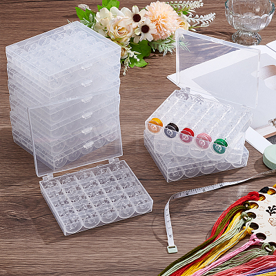 12 Bags Transparent Plastic Empty Sewing Thread Bobbins CON-WA0001-10-1
