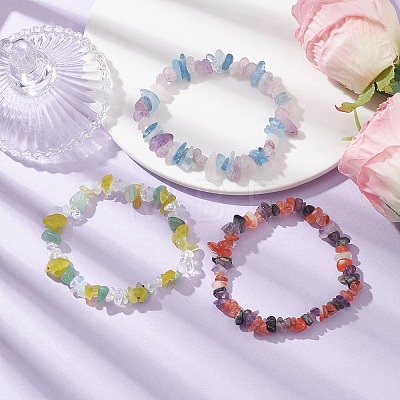 3Pcs 3 Style Natural & Synthetic Mixed Stone Chips Beaded Stretch Bracelets Set BJEW-TA00460-1