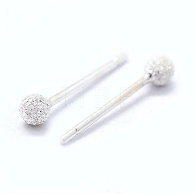 Textured 925 Sterling Silver Ball Stud Earrings EJEW-L202-004D-1