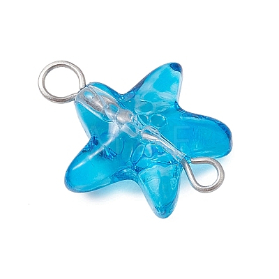 Starfish Gradient Color Baking Paint Transparent Glass Connector Charms PALLOY-JF03277-02-1