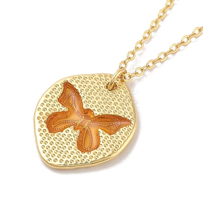 Brass Enamel Cable Chain Butterfly Pendant Necklaces NJEW-K379-01G-01-1