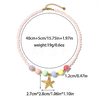 Summer Beach 304 Stainless Steel Pendant Plastic Round Beaded Necklaces for Women WGF027E-01-1