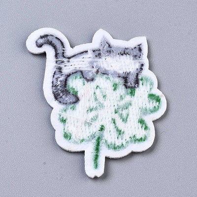 Cat with Clover Appliques DIY-S041-119-1