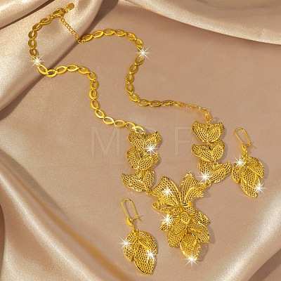 Hollow Leaf Brass Pendant Necklaces & Hoop Earrings Sets for Women FS-WGD13A8-01-1