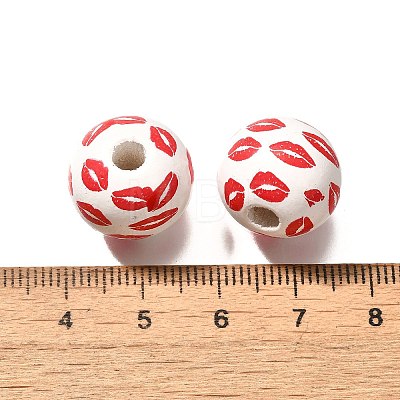 Valentine's Day Element Printed Wood Beads WOOD-R002-01-37-1