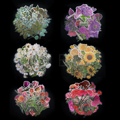 6 Sets 6 Colors Flower PET Waterproof Stickers STIC-TA0001-04-1