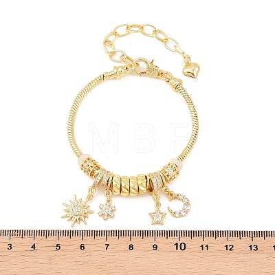 Brass Micro Pave Clear Cubic Zirconia European Beads Charm Bracelets BJEW-F528-04G-1