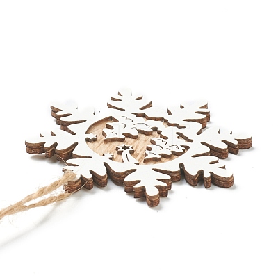Christmas Theme Natural Wood Pendant Decorations HJEW-P010-11-1