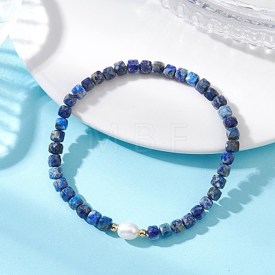 Natural Lapis Lazuli Cube Beads Stretch Bracelets for Women BJEW-JB13179-03-1