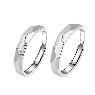 S925 Silver Couple Rings Simple Anniversary Gift Adjustable Size LC1945-1