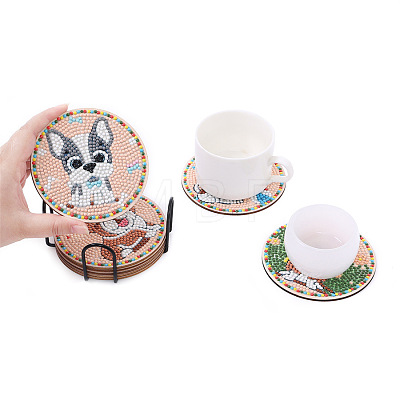 DIY 8Pcs Dog Coasters Diamond Art Painting Kit with Holder PW-WGE8F26-01-1