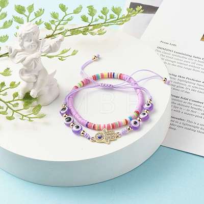 Handmade Polymer Clay Heishi Beads Stretch Bracelets Set BJEW-JB07349-02-1