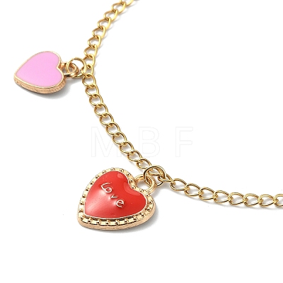 Heart with Word Love Alloy Enamel Charm Bracelet BJEW-JB09557-1