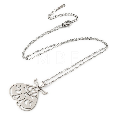 201 Stainless Steel Moth with Moon Phase Pendant Necklace with Cable Chain NJEW-Q317-20P-1